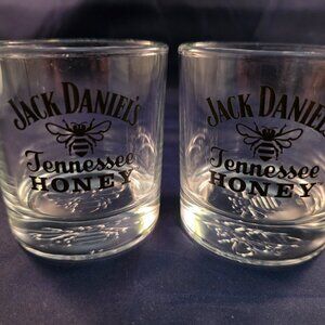Clear glass tumblers branded with Jack Daniel's Tennessee Honey